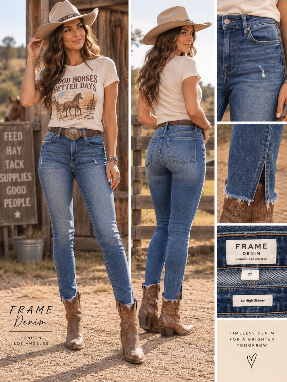 FRAME Le High Skinny Jeans 27 Brummel Distressed Raw Hem Ankle Denim